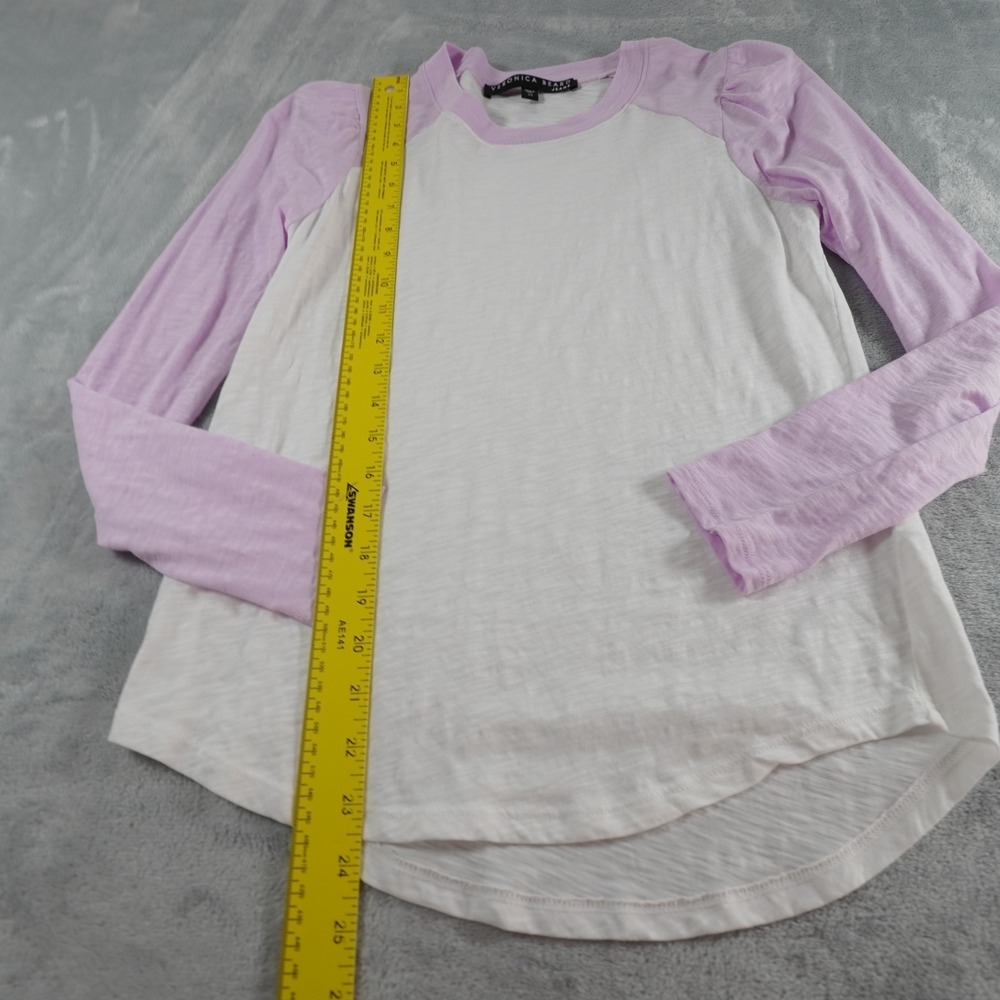 Veronica Beard Mason Baseball T Shirt XS White Lavender Puff Long Sleeve Cotton - Picture 5 of 11